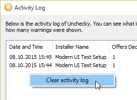 Unchecky clear activity log small